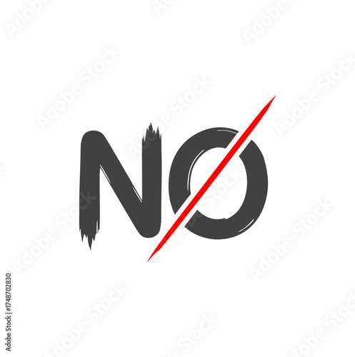 Vector illustration of a bold, distressed 'NO' symbol with a striking red line, representing prohibition, refusal, and strong disapproval