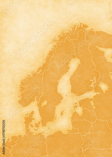 Ocher map of Scandinavia - Blank map