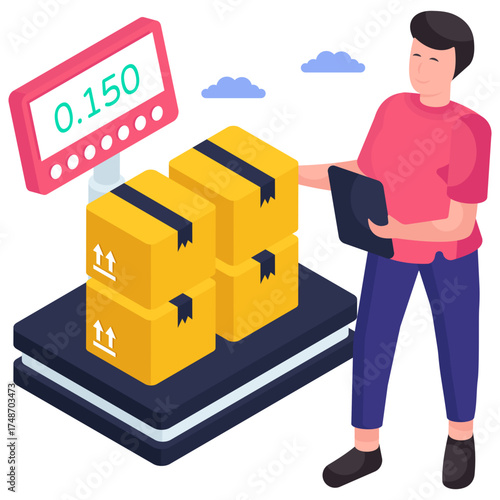 Conceptual isometric design illustration of parcel weighing