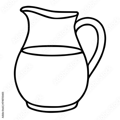 Simple black and white vector illustration of a pitcher filled with milk.