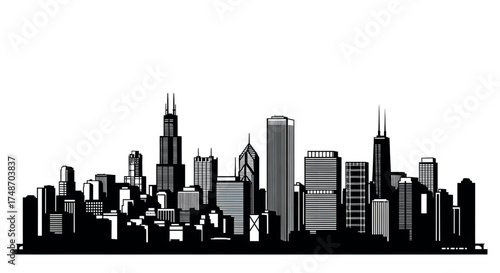 Chicago Skyline Silhouette: Detailed Vector Illustration of Cityscape