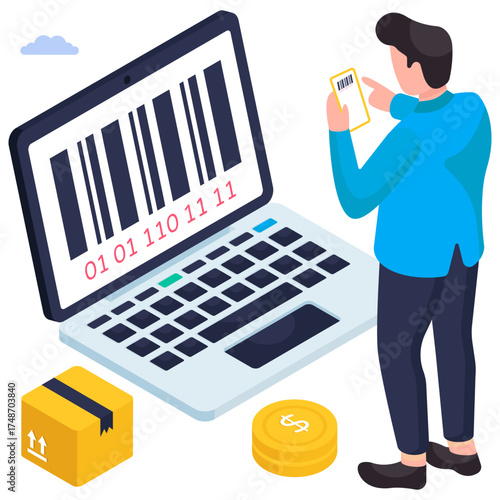A isometric design illustration of online barcode 