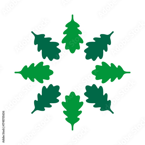 Radial Inverted Oak Leaves Green Icon