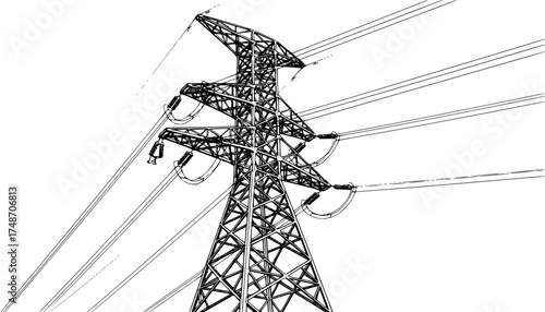 Outline vector illustration of a high-voltage transmission tower
