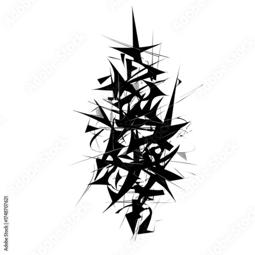 Abstract black chaotic cluster of sharp spiky shapes.