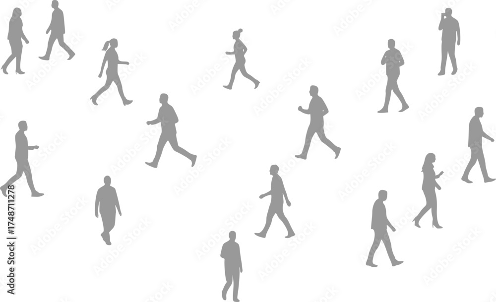 Obraz premium Animated Vector Silhouette Diverse Urban Crowd Loop - City Life Movement 