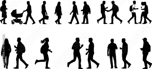 Animated Vector Silhouette Diverse Urban Crowd Loop - City Life Movement	