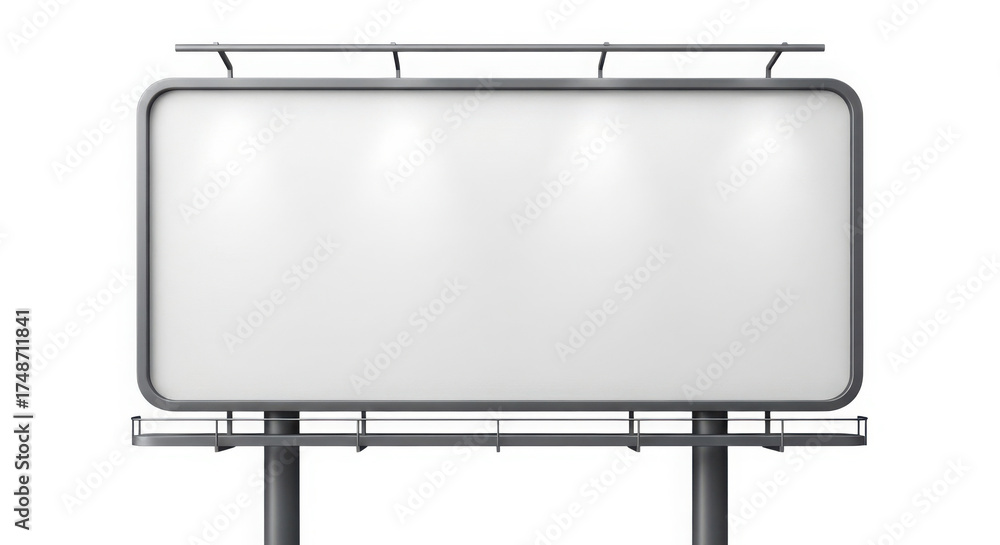 Obraz premium A large blank billboard with rounded corners standing on poles isolated on white background