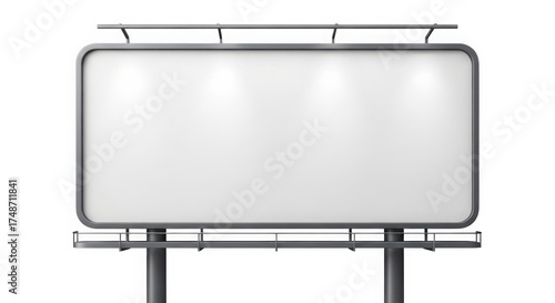 A large blank billboard with rounded corners standing on poles isolated on white background