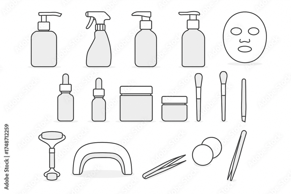 Fototapeta premium Clean vector set of beauty products with subtle shadows on white background 