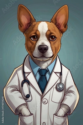 Flat Style Dog Doctor Holding Stethoscope – Ideal for World Veterinary Day Promotions