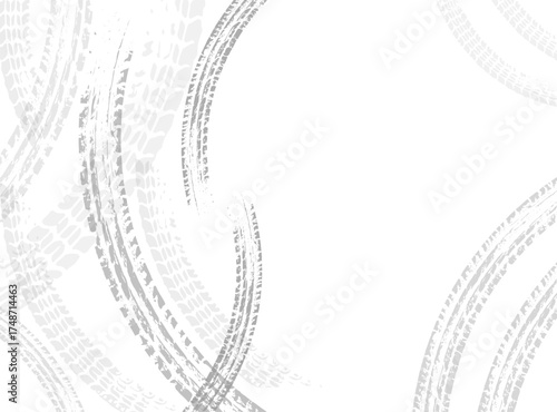 Background with tire wheel marks of cars, banner with copy space. Vector illustration