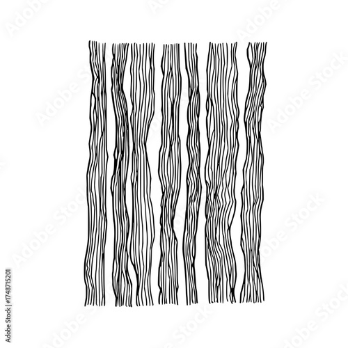 Abstract representation of wood grain texture with black lines on a white background creating a natural pattern