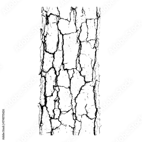 Detailed monochrome illustration of a tree trunk with textured bark and small protruding branches design