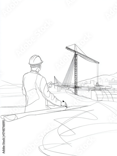 Hand drawn sketch of a civil engineer planning a project.