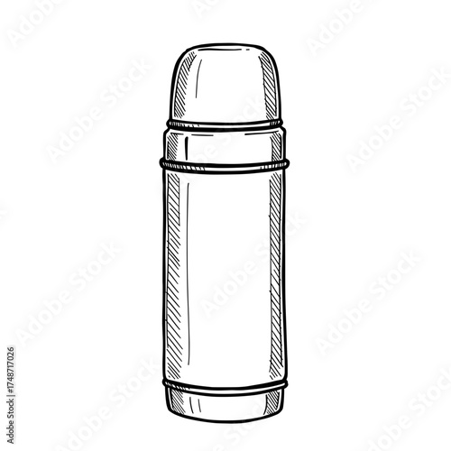 Insulated thermos bottle with cap in hand-drawn style vector illustration on transparent background      