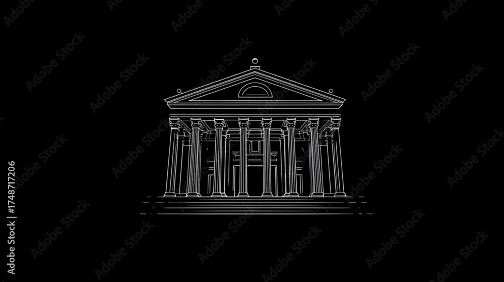 Naklejka premium Architectural wireframe rendering of a classical Greek temple building.