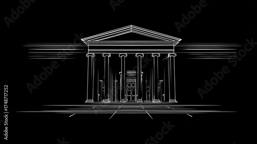 Elegant white line sketch of a classical architectural facade.