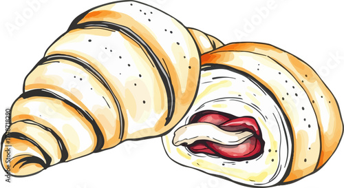 Watercolor vector illustration of a croissant.