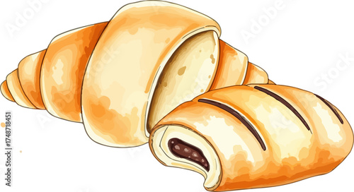 Watercolor vector illustration of a croissant.