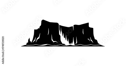 Black silhouette sea cliffs vector illustration Great for nature, geography, and coastal landscape design themes