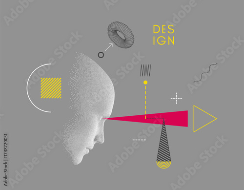 A human head in profile. Focus is emphasized by color. Cover design template. Vector version for presentations, banners, etc.