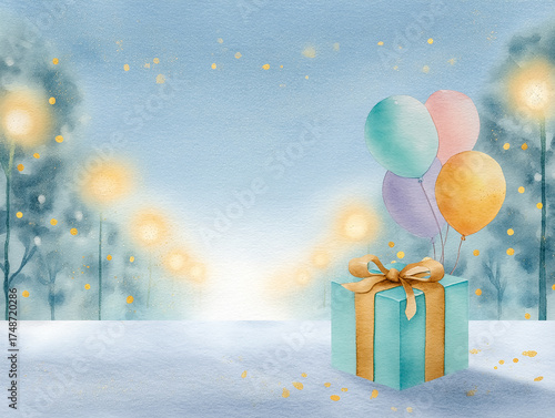 Winter Gift in the Street, Greeting Card, Happy Birthday