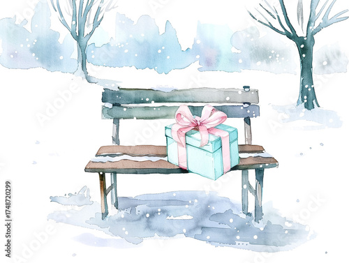 Winter Gift in the Park, Greeting Card, Happy Birthday