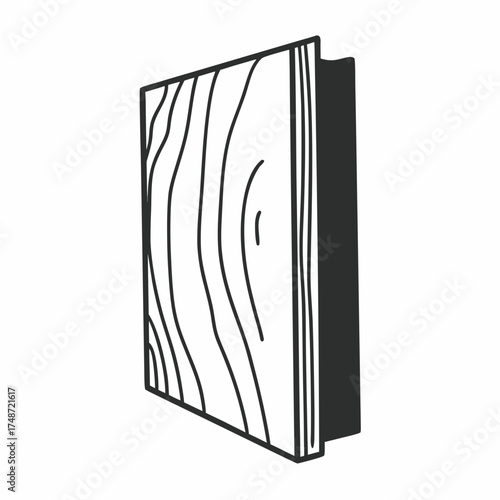 Line art simple drawing of wood panel book cover in black and white  