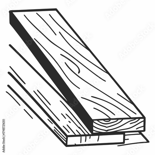 Wooden plank illustration in simple line art style  