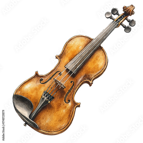 Violin, watercolor vector, isolated on a white background.