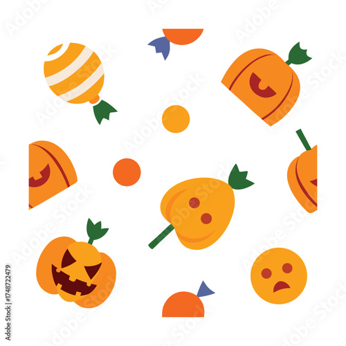 cute halloween seamless pattern with candy and pumpkin