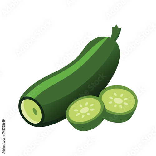 dark green zucchini courgette with slices beside