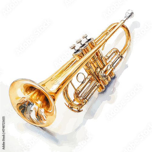 watercolor vector of Trumpet, isolated on a white background.