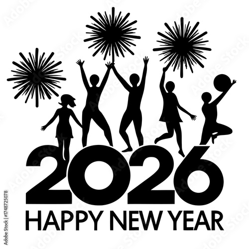 Silhouette of people dancing at a party with music and celebration vibe happy new year 2026.