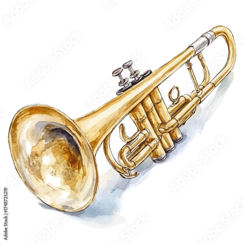 Trombone, watercolor painting vector, isolated on a white background.