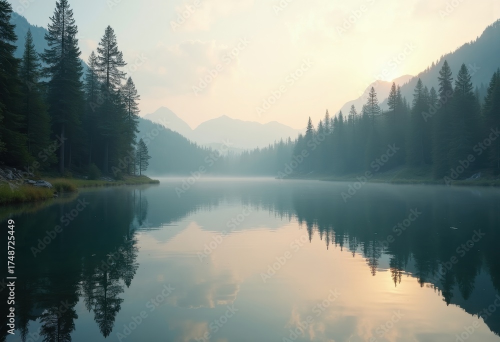 Fototapeta premium Stunning Pine Reflection on Clear Lake Beauty