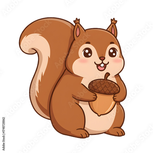 Cartoon Squirrel Character Holding an Acorn Clipart