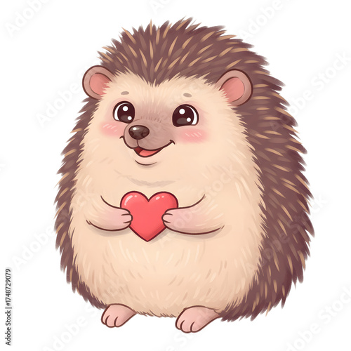 Hedgehog Holding Red Heart Clipart for Valentine's Day, Love, Romance, and Children's Designs