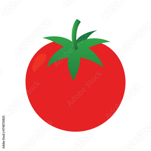 ripe red tomato with green stem glossy and juicy