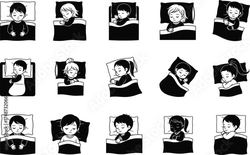 Child Sleeping Silhouettes Collection | Kids Sleep and Bedtime Vector Illustration