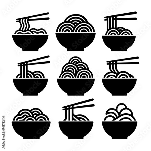 set of outline icons noodle shapes vector on a white background
set of 9 line icons, vector, on a white background