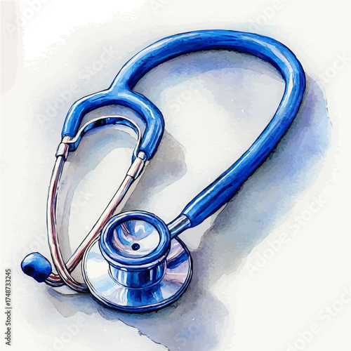 watercolor vector of Stethoscope, isolated on a white background.