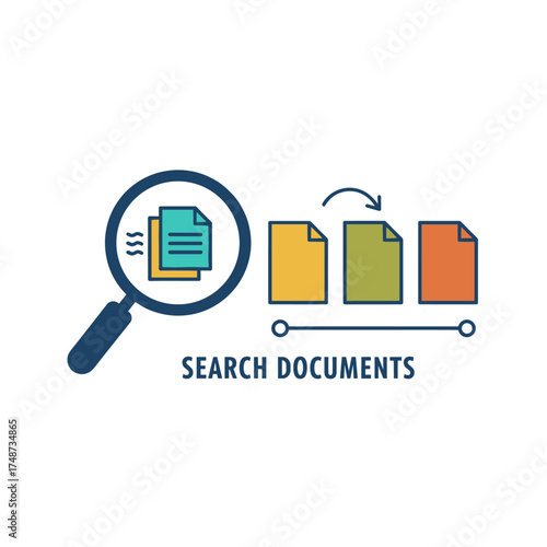 A flat-line design banner for a document search website, featuring a modern vector illustration suitable for web design, marketing, and print materials