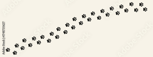 Pattern border with tiger silhouette and cat paw print for a dog footprint or pet vector design. This illustration features puppy pawprints and animal icons for creating decorative backgrounds or trai
