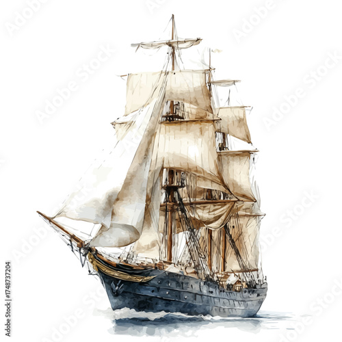 Ship, watercolor clipart vector, isolated on a white background.