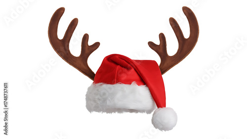 Festive red hat adorned with reindeer antlers, evoking holiday cheer and winter celebrations.