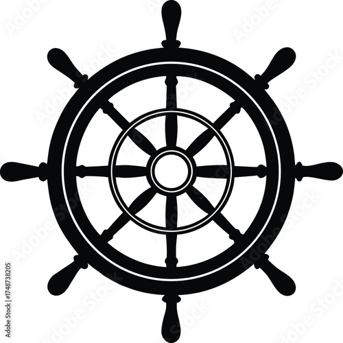 Nautical ship s steering wheel silhouette isolated on white background