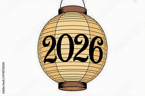Traditional paper lantern displays the year 2026 in bold lettering, evoking cultural celebration.