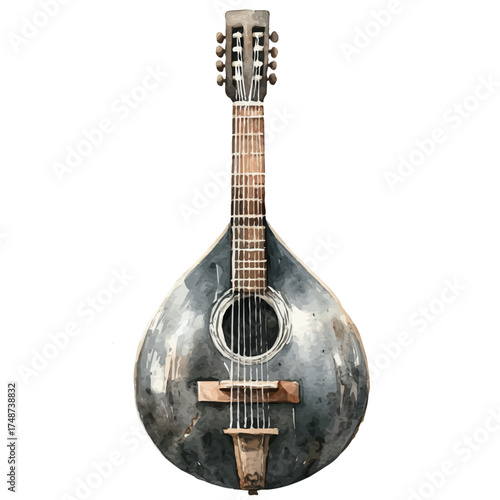Shamisen, watercolor painting vector, isolated on a white background.